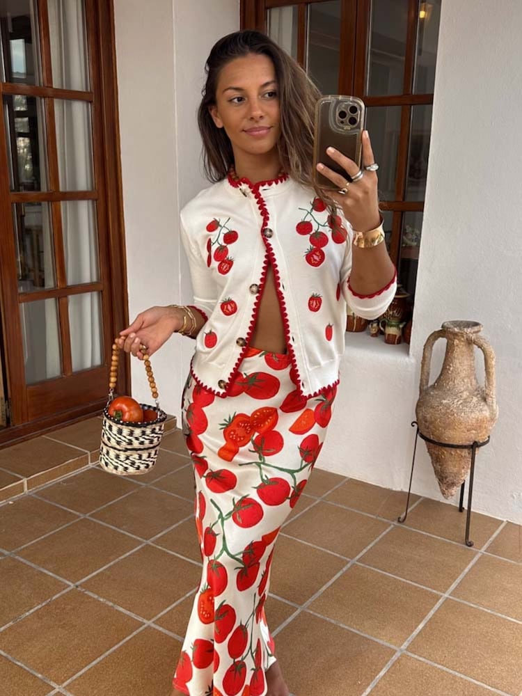 Never Fully Dressed Tomato Embroidered Cardigan - Slika 1 iz 5