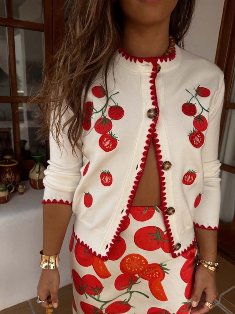 Never Fully Dressed Cream Tomato Embroidered Cardigan - Image 3 of 5
