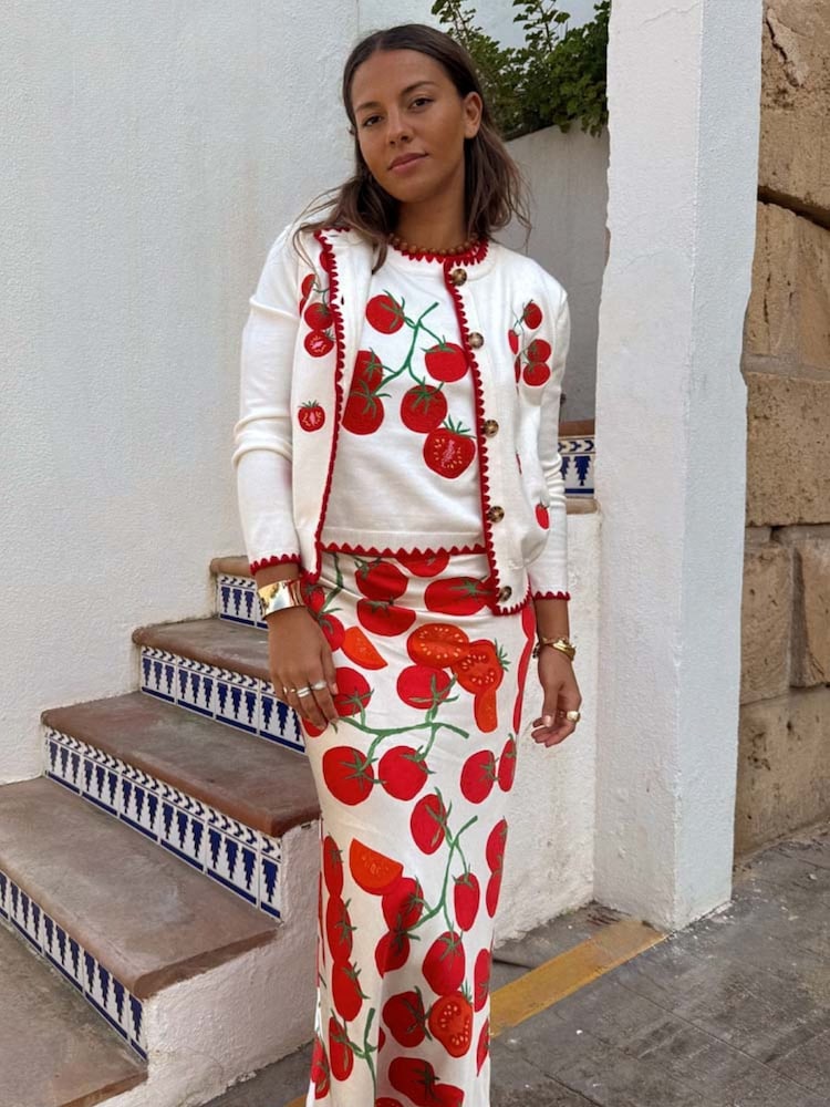 Never Fully Dressed Tomato Embroidered Cardigan - Slika 5 iz 5