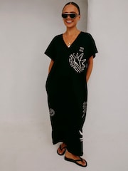 Never Fully Dressed Black Palma 100% Cotton T-Shirt Dress - Image 1 of 4