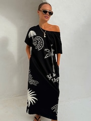 Never Fully Dressed Black Palma 100% Cotton T-Shirt Dress - Image 3 of 4