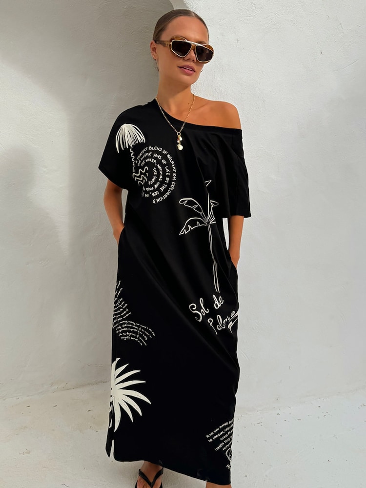 Never Fully Dressed Black Palma 100% Cotton T-Shirt Dress - Image 3 of 4