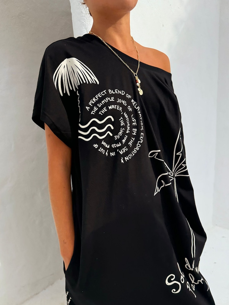 Never Fully Dressed Black Palma 100% Cotton T-Shirt Dress - Image 4 of 4