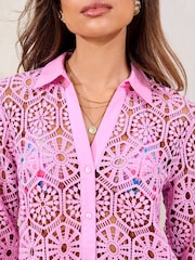 Lipsy Lilac Purple Longline Chochet Cover-Up Beach Shirt - Image 2 of 4