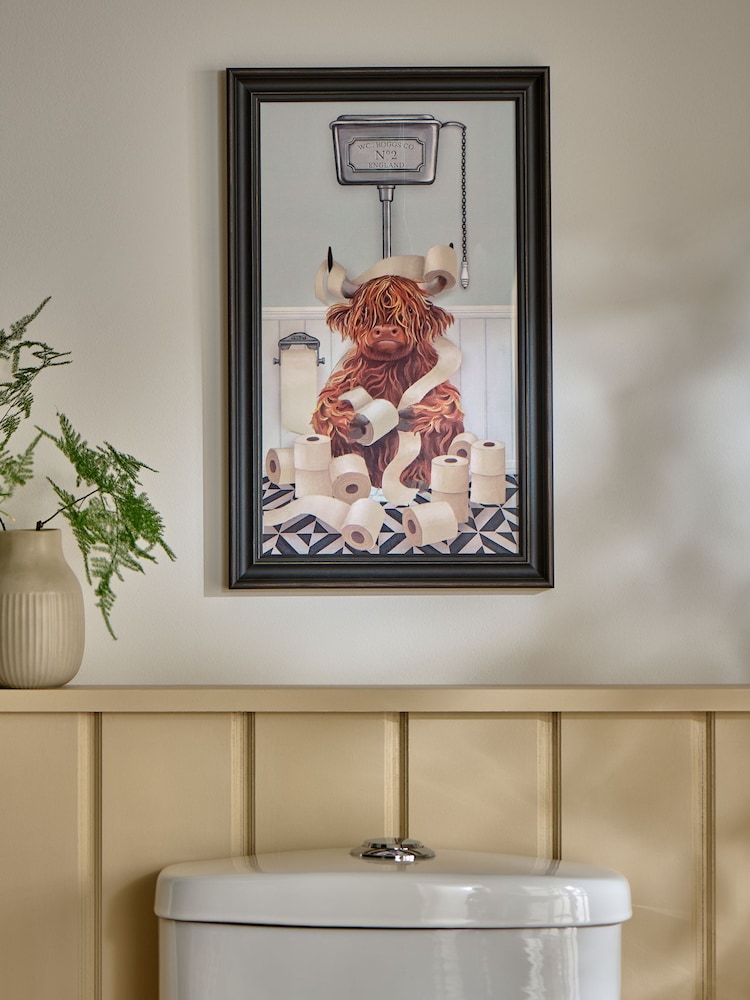 Neutral Hamish The Highland Cow On The Loo Wall Art - Image 1 of 5