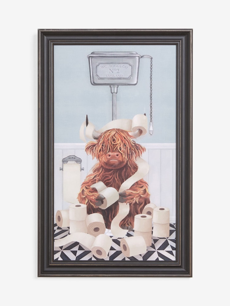Neutral Hamish The Highland Cow On The Loo Wall Art - Image 4 of 5
