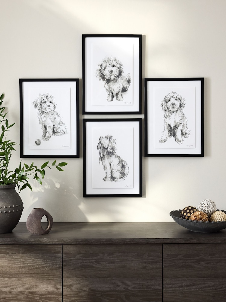 Set of 4 Black White Sketched Cockapoo Wall Art - Image 1 of 5