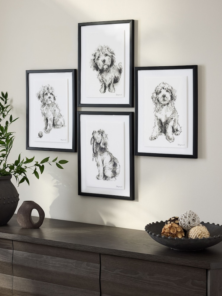 Set of 4 Black White Sketched Cockapoo Wall Art - Image 2 of 5