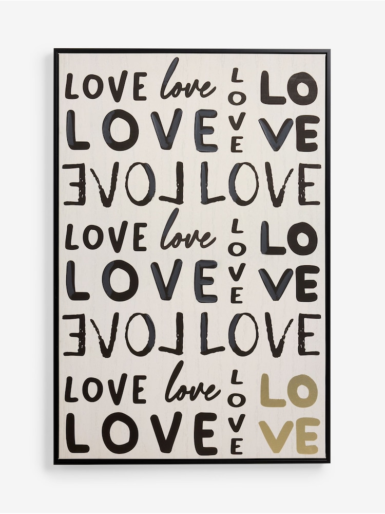 Black White Statement Love Hand Paint Detail Wall Art - Image 1 of 4 Black White Statement Love Hand Paint Detail Wall Art - Image 1 of 4