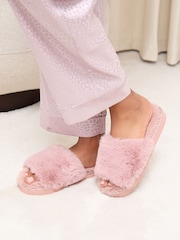 Rosa - Lipsy Faux Fur Plataforma Slider Nightwear Slipper - Imagem 3 de 5
