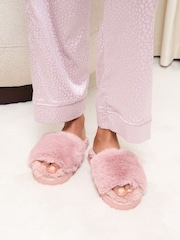 Rosa - Lipsy Faux Fur Plataforma Slider Nightwear Slipper - Imagem 4 de 5