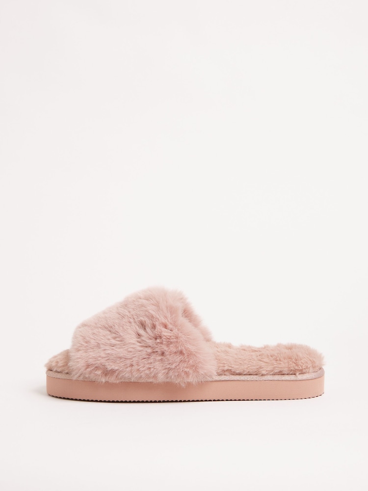 Rosa - Lipsy Faux Fur Plataforma Slider Nightwear Slipper - Imagem 5 de 5
