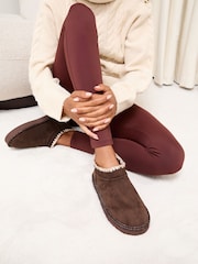 Lipsy Chocolate Brown Faux Fur Whipstitch Detail Platform Bootie Nightwear Slippers - Image 2 of 4