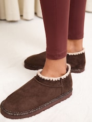 Lipsy Chocolate Brown Faux Fur Whipstitch Detail Platform Bootie Nightwear Slippers - Image 3 of 4