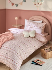 Pink Fairisle Heart Super Soft Brushed Cotton Duvet Cover and Pillowcase Set - Image 1 of 5