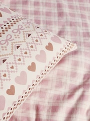 Pink Fairisle Heart Super Soft Brushed Cotton Duvet Cover and Pillowcase Set - Image 5 of 5