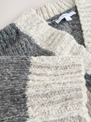 Grey and Neutral Stripe Textured V-Neck Longline Jumper - Image 3 of 3
