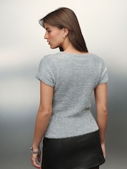 Silver Sparkle Scoop Neck Waisted T-Shirt - Image 4 of 8