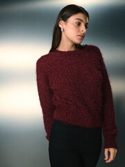 Burgundy Red Sparkle V-Neck Reversible Cardigan - Image 4 of 8