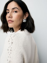 Ecru/White Gem Embellished Sleeve Jumper with Wool - Image 5 of 10