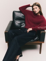 Burgundy Gem Embellished Sleeve Jumper with Wool - Image 3 of 9