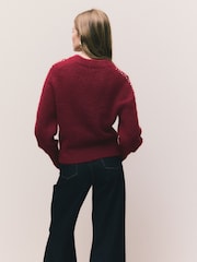 Burgundy Gem Embellished Sleeve Jumper with Wool - Image 5 of 9