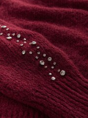 Burgundy Gem Embellished Sleeve Jumper with Wool - Image 9 of 9