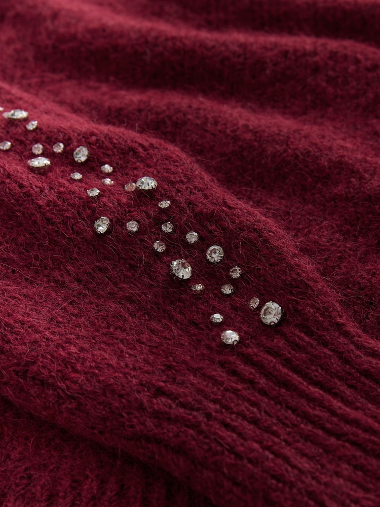 Burgundy Gem Embellished Sleeve Jumper with Wool - Image 9 of 9