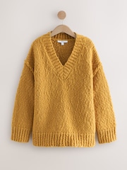 Ochre Yellow Textured V-Neck Longline Jumper - Image 1 of 3
