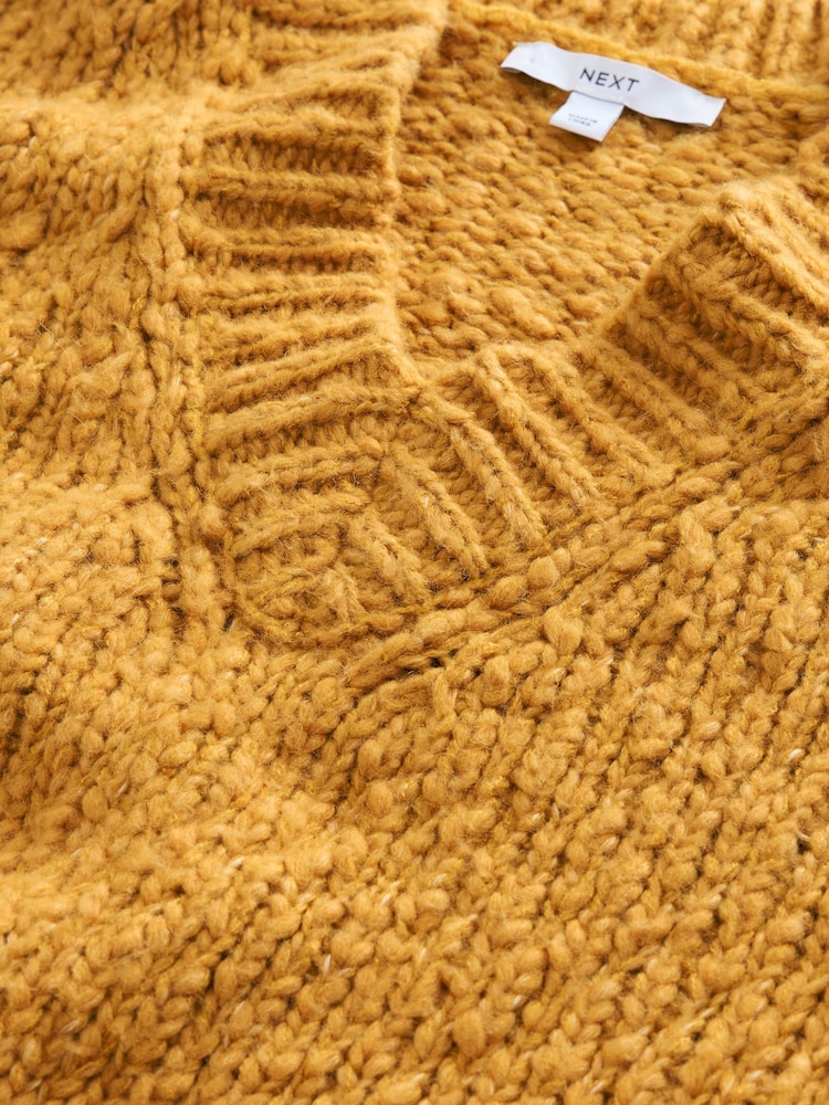 Ochre Yellow Textured V-Neck Longline Jumper - Image 3 of 3