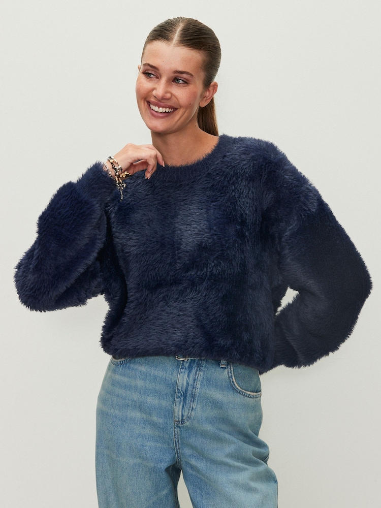 Navy Blue Bear Texture Crew Neck Jumper - Image 2 of 8