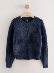 Navy Blue Bear Texture Crew Neck Jumper - Image 6 of 8