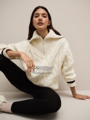 Ecru Cream Cable Zip Neck 1995 Graphic Jumper - Image 1 of 9
