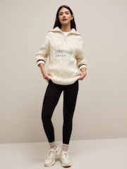 Ecru Cream Cable Zip Neck 1995 Graphic Jumper - Image 2 of 9