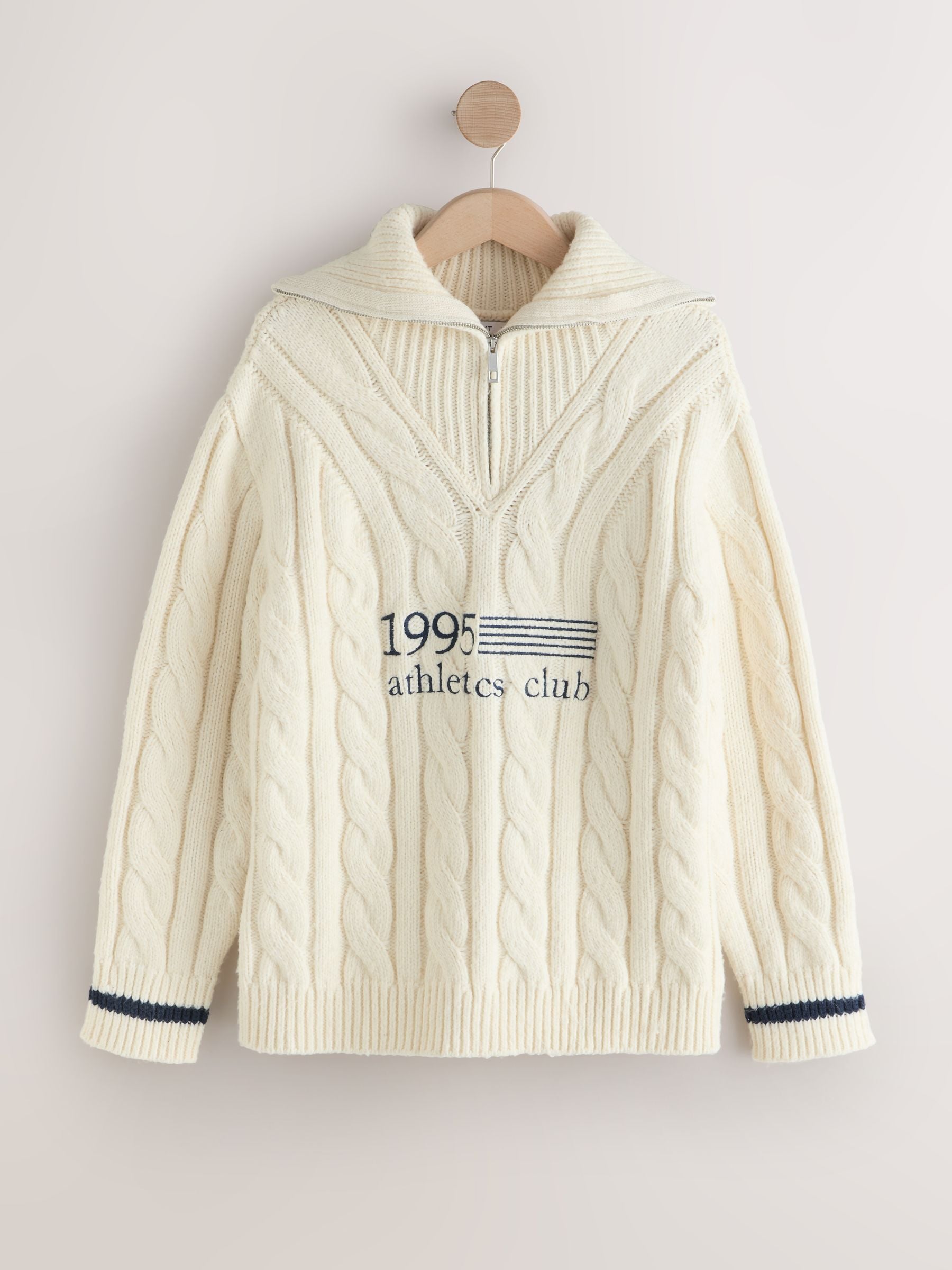 Buy Ecru Cream Cable Zip Neck 1995 Graphic Jumper from the Next UK