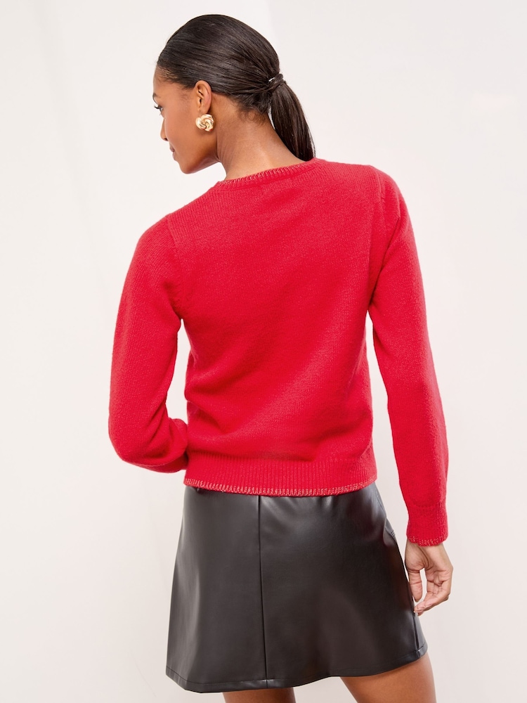 Lipsy Red Christmas Crew Neck Season Slogan Family Knitted Jumper - Image 4 of 4