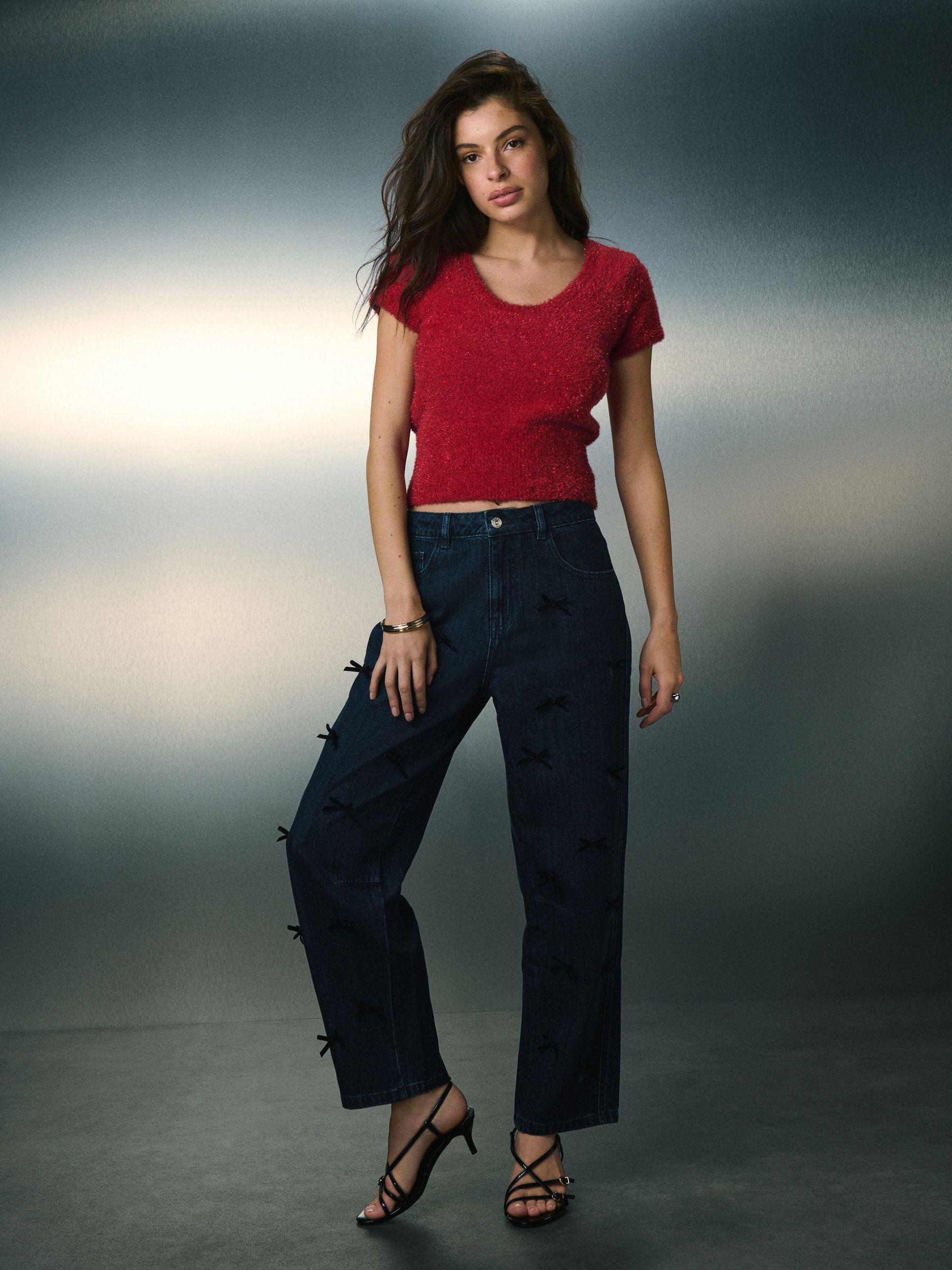 Buy Cherry Red Sparkle Scoop Neck Waisted T-Shirt from Next USA