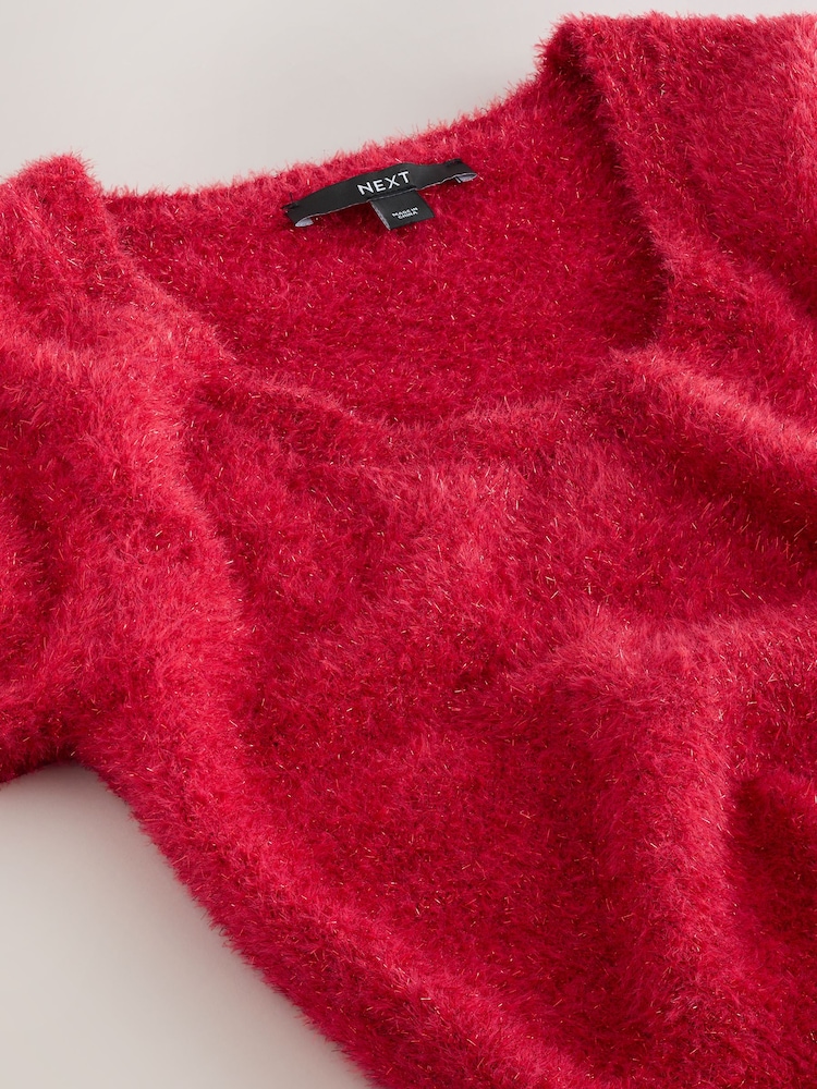 Cherry Red Sparkle Scoop Neck Waisted T-Shirt - Image 3 of 3