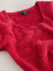 Cherry Red Sparkle Scoop Neck Waisted T-Shirt - Image 8 of 8