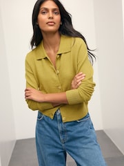 Citrine Yellow Supersoft Knitted Shirt Collar Cardigan - Image 1 of 9