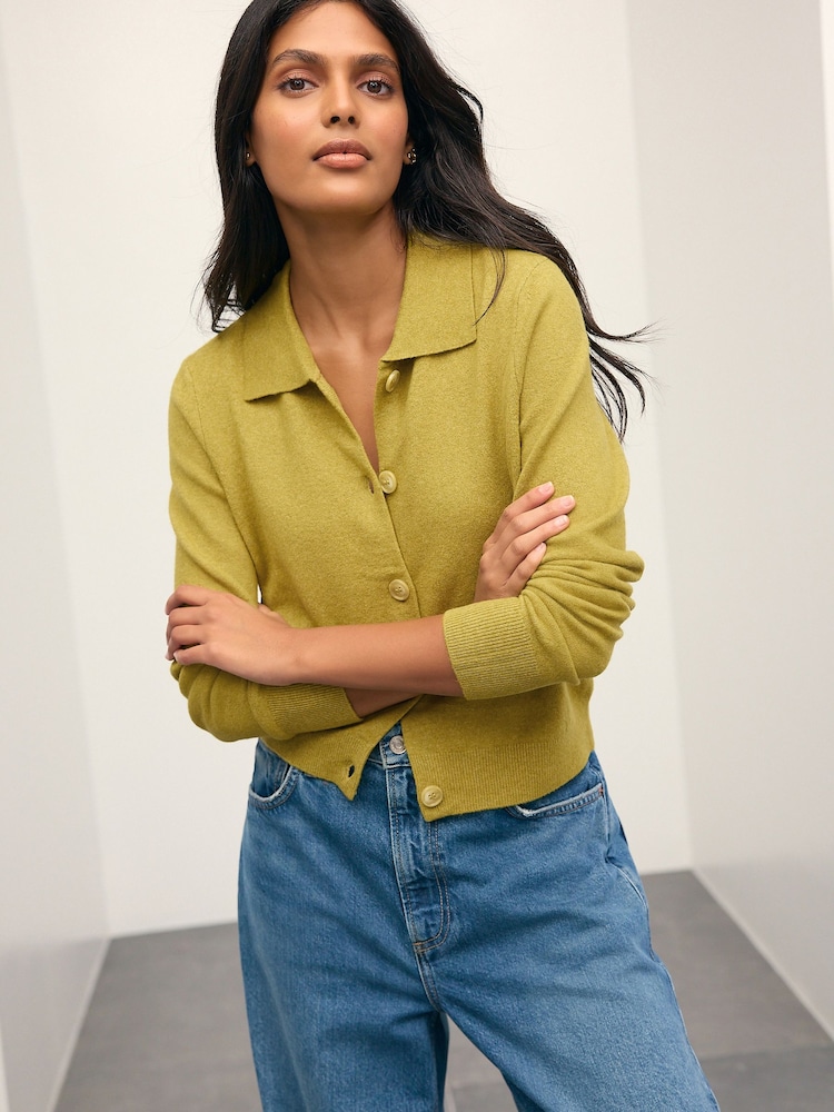 Citrine Yellow Supersoft Knitted Shirt Collar Cardigan - Image 1 of 9