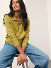 Citrine Yellow Supersoft Knitted Shirt Collar Cardigan - Image 3 of 9