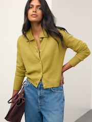 Citrine Yellow Supersoft Knitted Shirt Collar Cardigan - Image 4 of 9