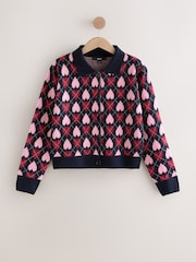 Navy Blue and Pink Heart Supersoft Knitted Shirt Collar Cardigan - Image 1 of 4