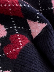 Navy Blue and Pink Heart Supersoft Knitted Shirt Collar Cardigan - Image 3 of 4
