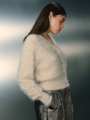 Ecru Sparkle V-Neck Reversible Cardigan - Image 1 of 9