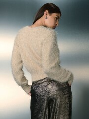 Ecru Sparkle V-Neck Reversible Cardigan - Image 5 of 9