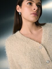 Ecru Sparkle V-Neck Reversible Cardigan - Image 6 of 9