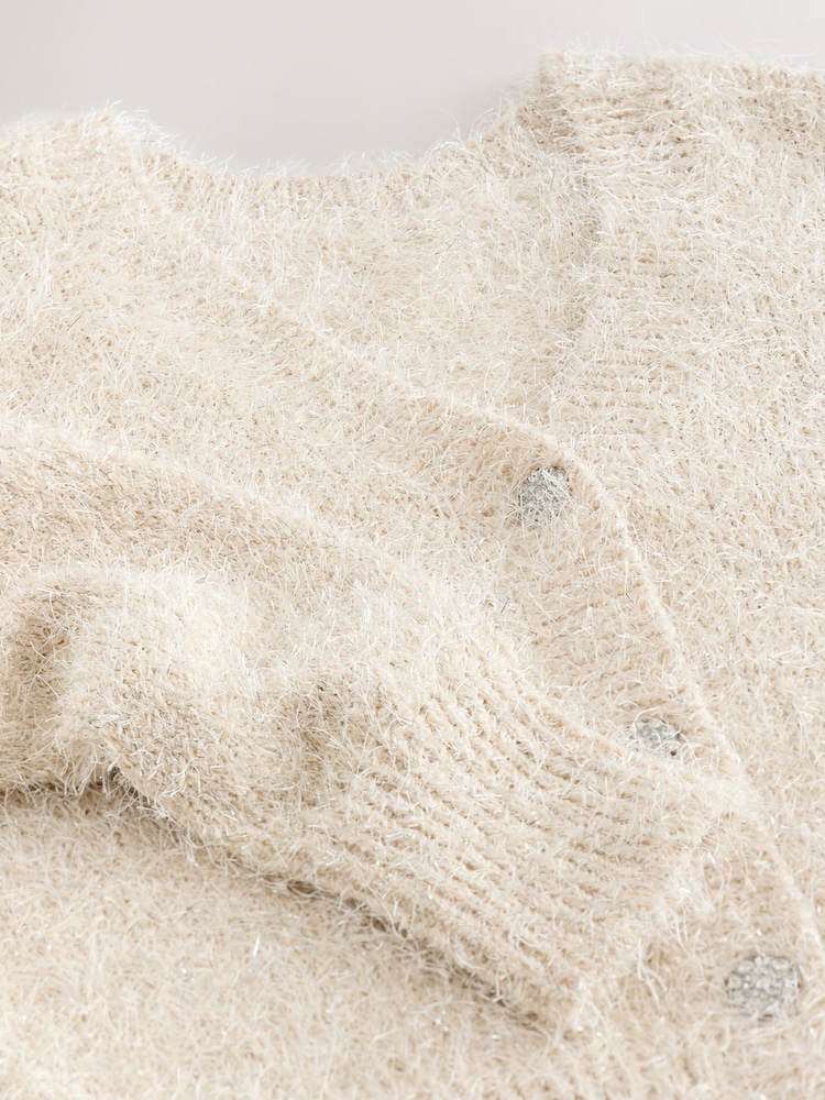 Ecru Sparkle V-Neck Reversible Cardigan - Image 9 of 9