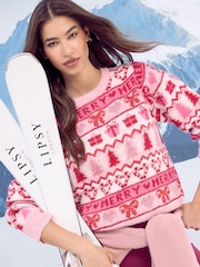 Lipsy Pink Fairisle Merry Christmas Crew Neck Knitted Jumper - Image 1 of 4